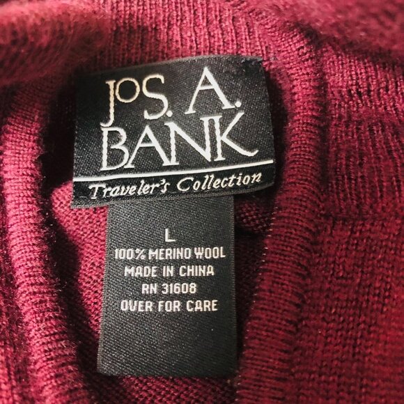Jos A Bank Merlot Merino Wool Sweater Men L 1/4 Zip Wine Burgundy - Picture 4 of 7